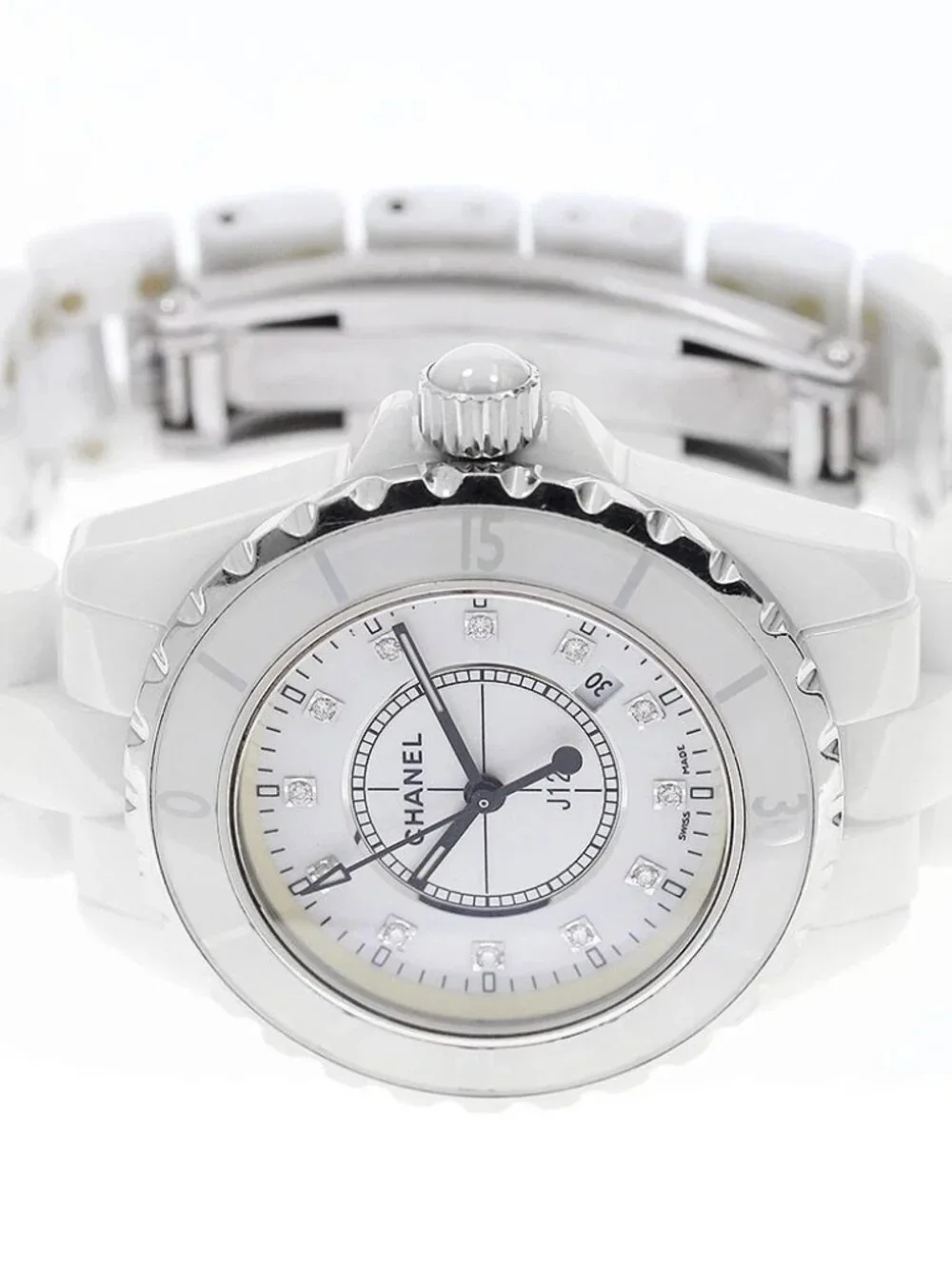 CHANEL J12 H1628 White ceramic 12P diamond white Dial Quartz Ladies Watch_938243